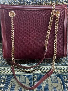 Miztique Burgundy Shoulder Bag with Gold Chain Straps